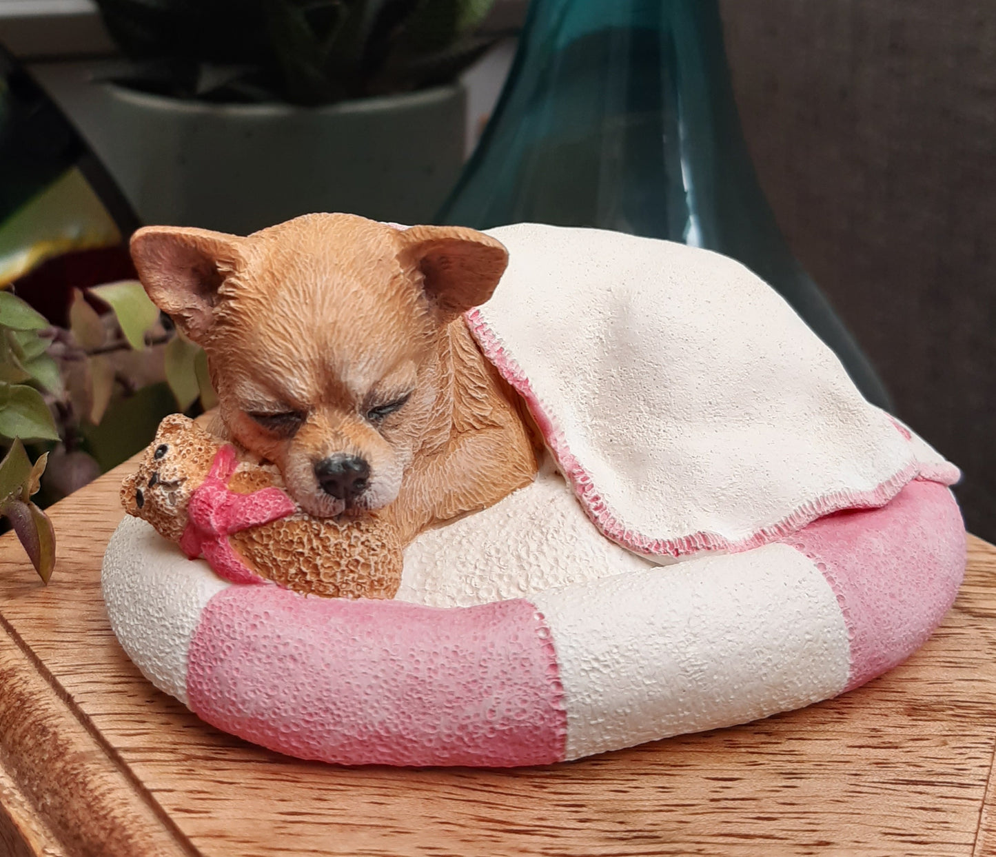 Wooden Cremation Urn For Short Coated Chihuahua Pet Ashes