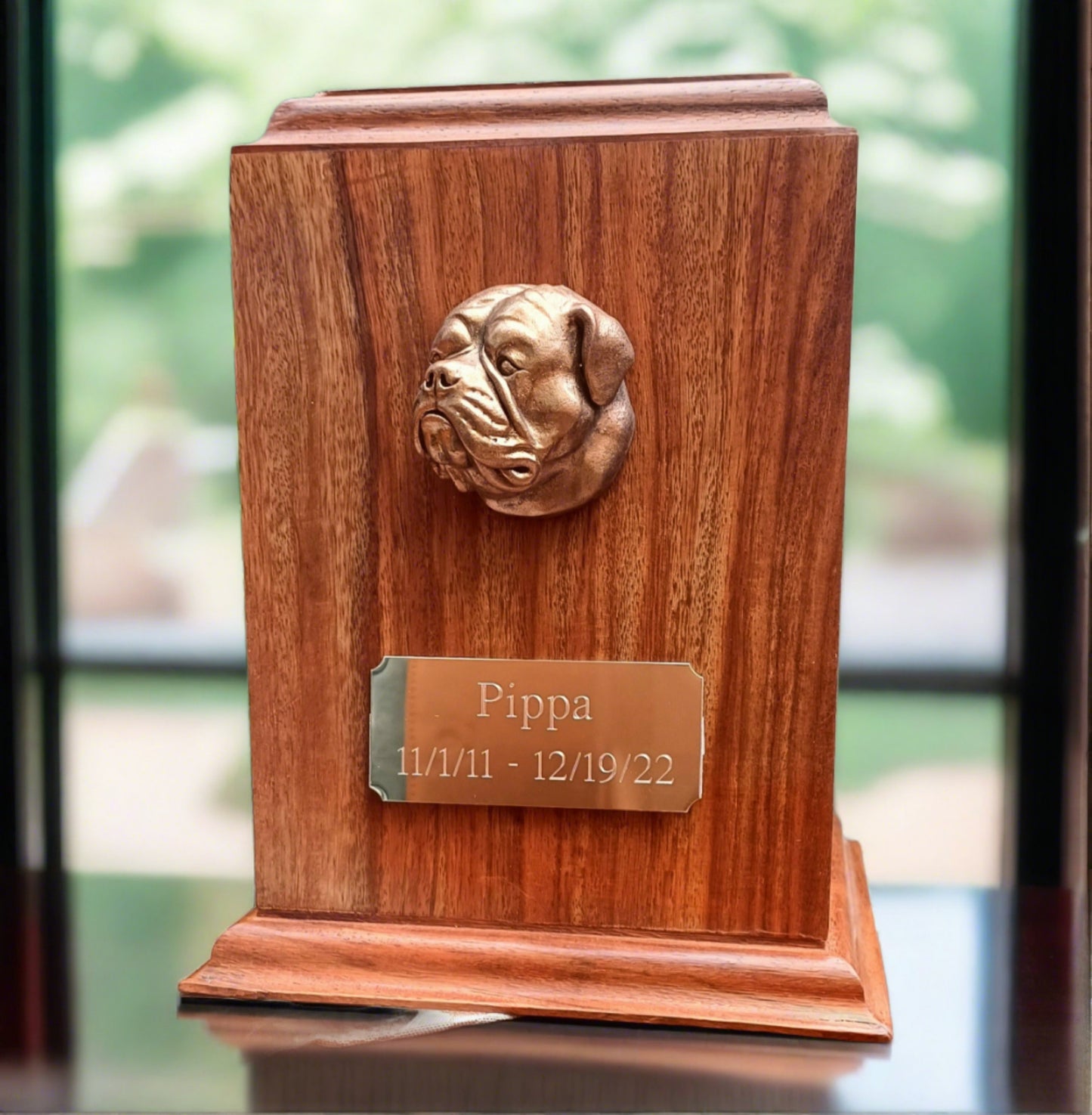 American bulldog cremation urn for ashes made from rosewood