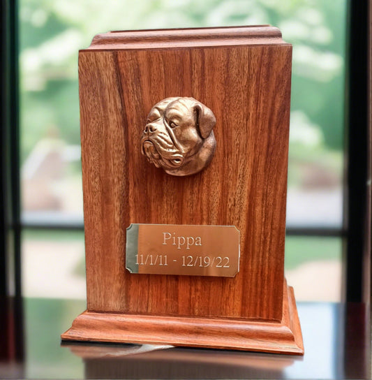 American bulldog cremation urn for ashes made from rosewood