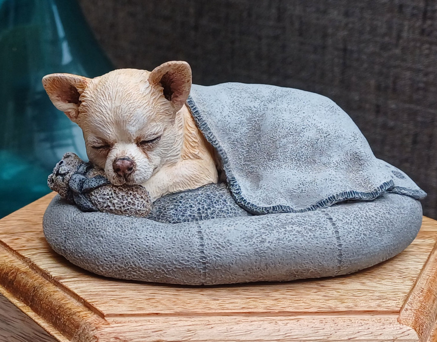 Wooden Cremation Urn For Short Coated Chihuahua Pet Ashes