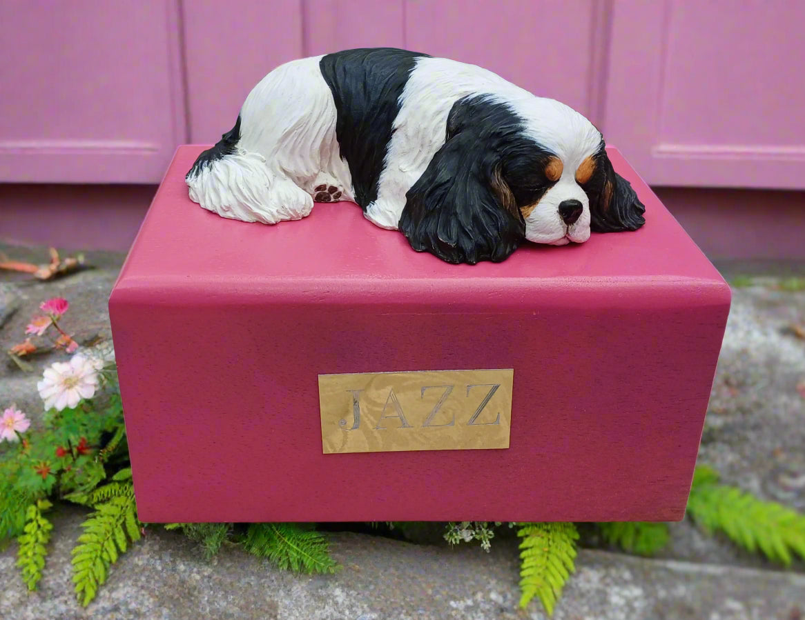 Cavalier King Charles Spaniel Solid Wood Rainbow Cremation Urn