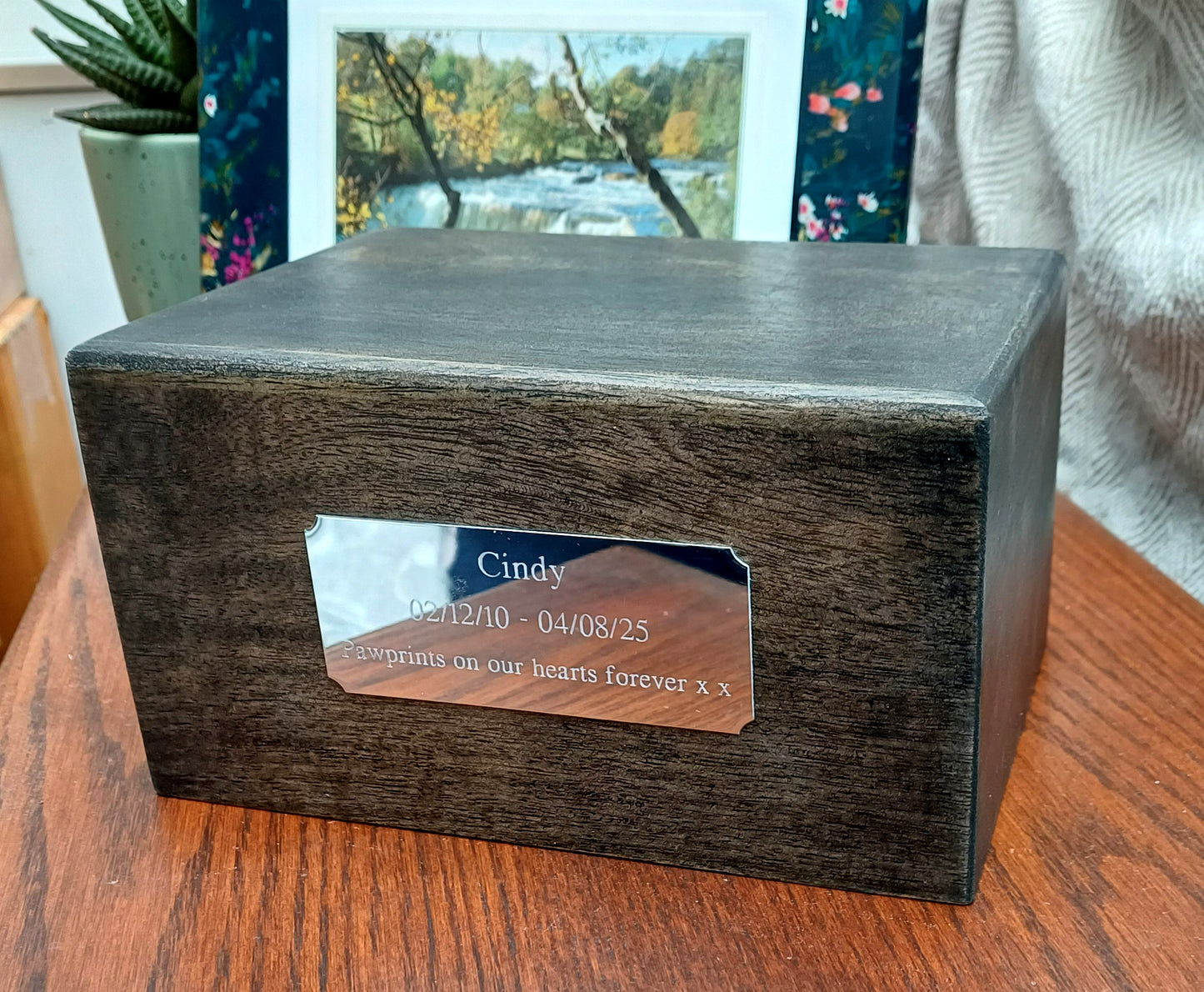 Staffordshire Bull Terrier Wooden Cremation Urn For Ashes In Bronze or Pewter effect
