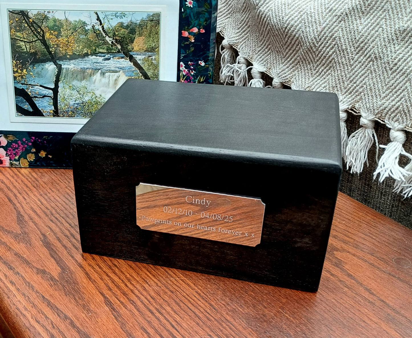 Staffordshire Bull Terrier Wooden Cremation Urn For Ashes In Bronze or Pewter effect