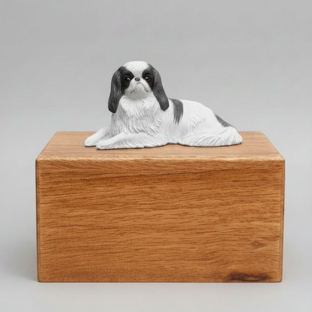 Japanese Chin Wood Cremation Pet Urn: Casket for Dog Ashes.