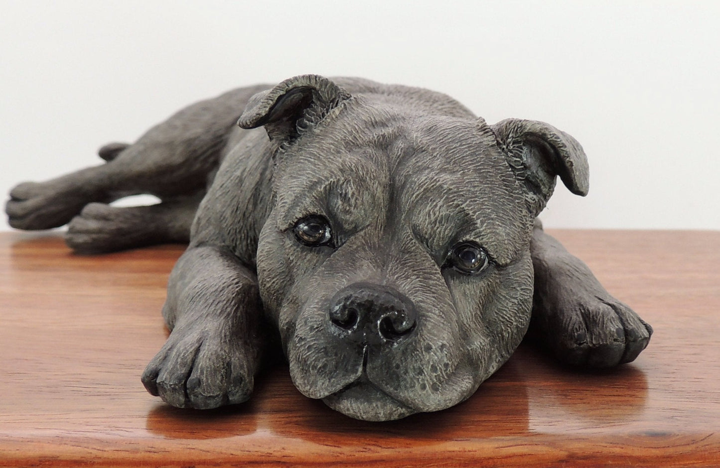 Staffordshire Bull Terrier With Wooden Cremation Urn For Ashes