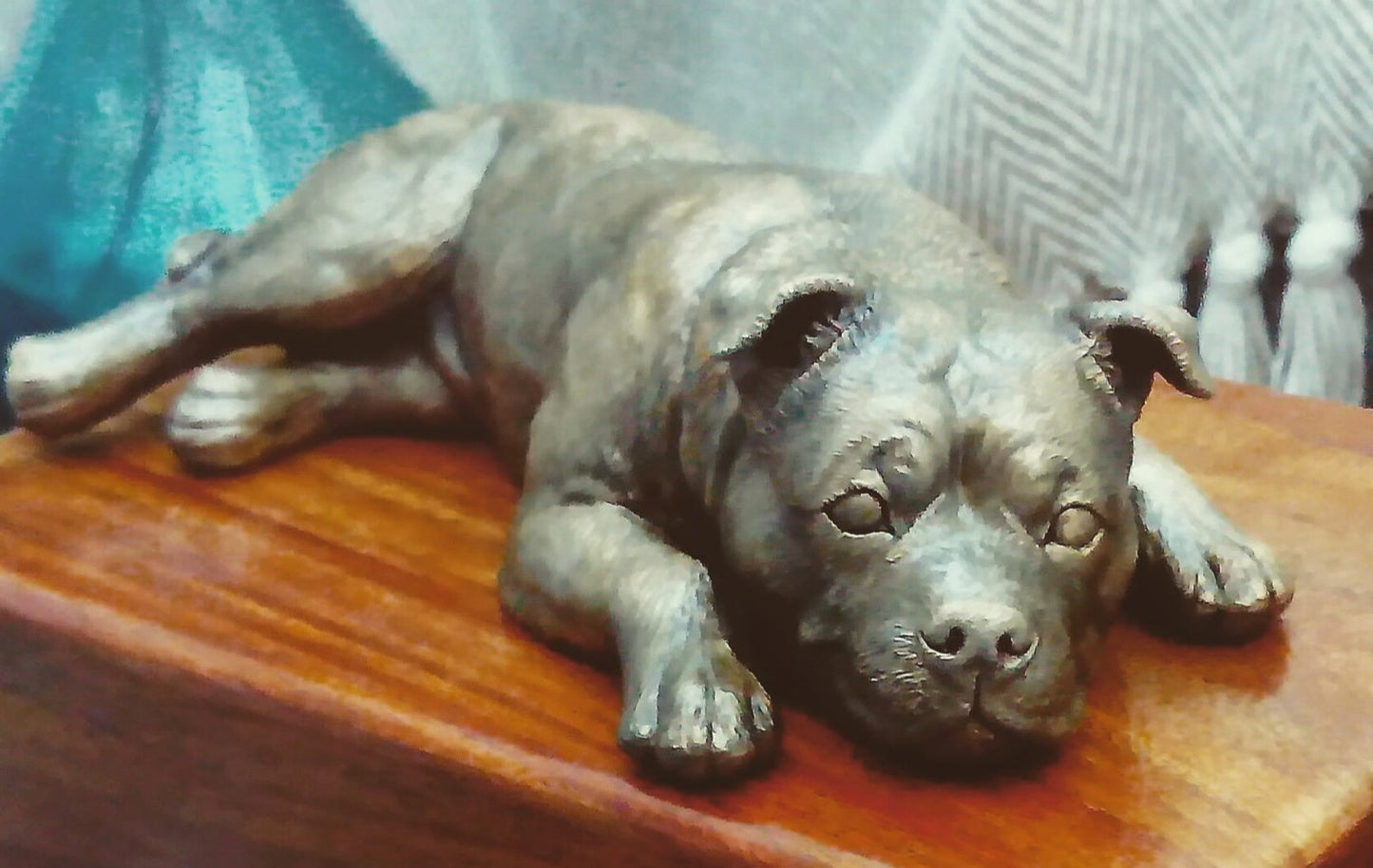 Staffordshire Bull Terrier With Wooden Cremation Urn For Ashes