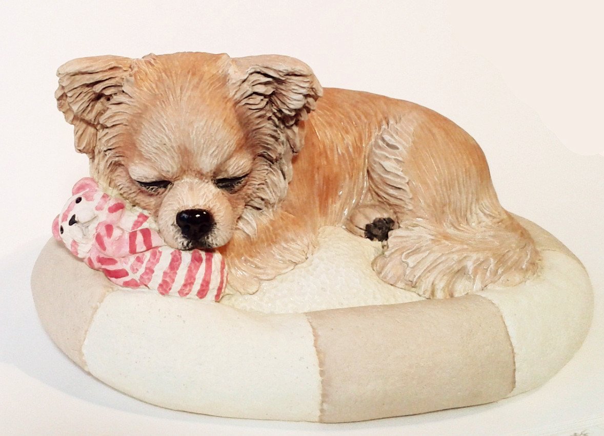 Sleepy Longcoated Chihuahua Figurine