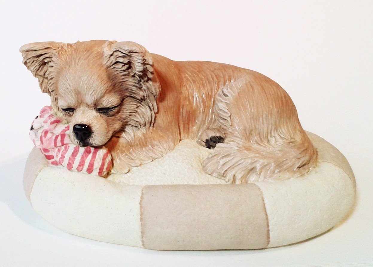 Sleepy Longcoated Chihuahua Figurine