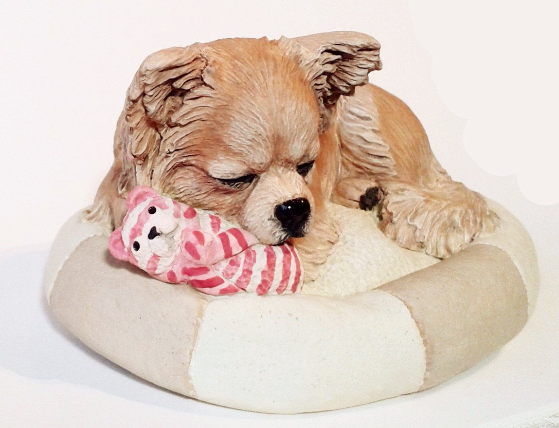 Sleepy Longcoated Chihuahua Figurine