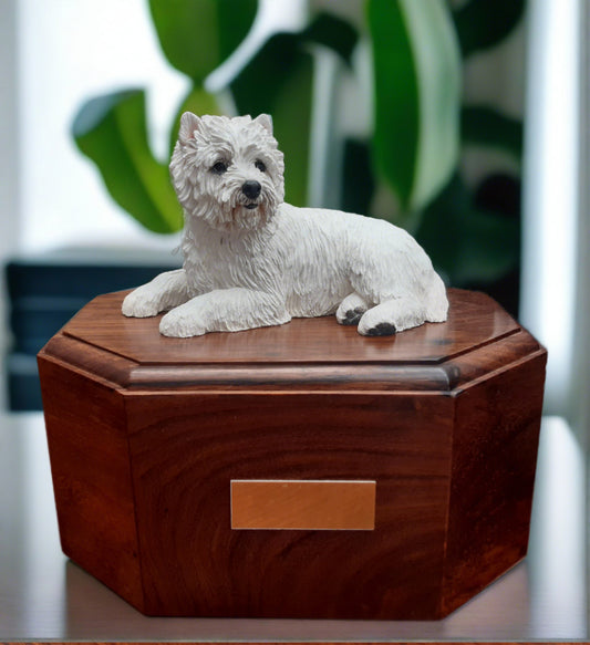 Wooden Cremation Urn For West Highland White Terrier.