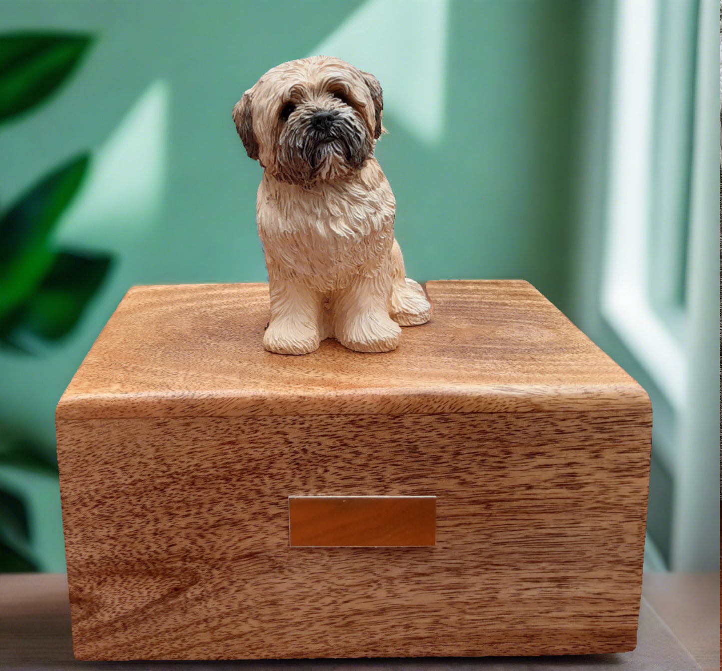 Lhasa Apso Light Finish Wooden Cremation Urn