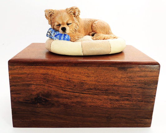Wooden Cremation Urn For Long-coated Chihuahua Pet Ashes