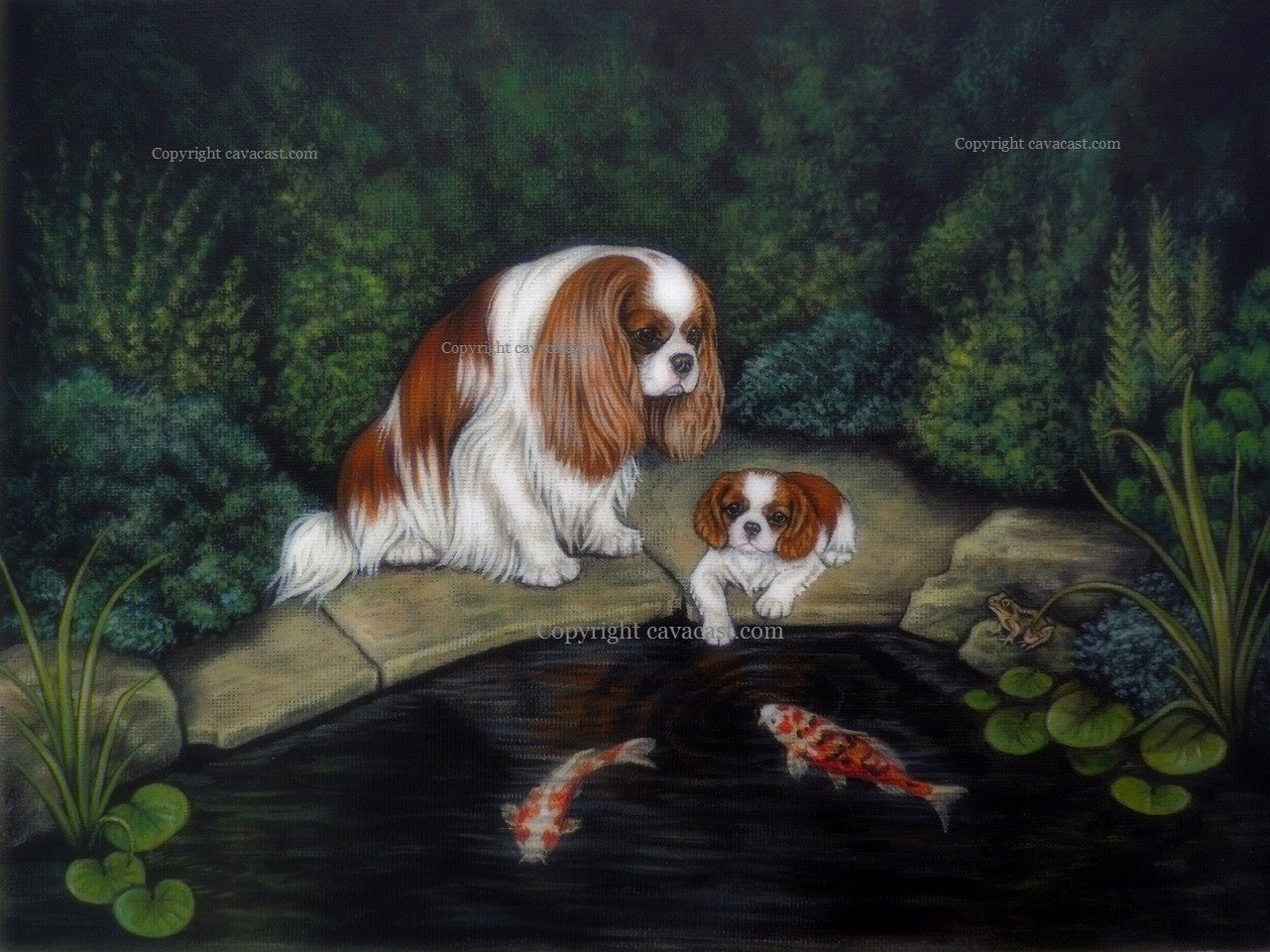 Original Cavalier King Charles spaniel Painting " Princess and a frog "