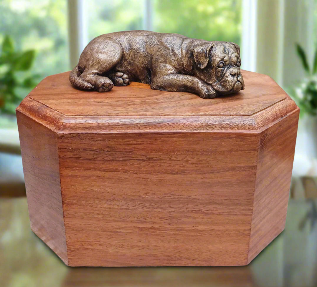 Bronze Boxer Dog Wooden Pet Cremation Urn For Pet Ashes