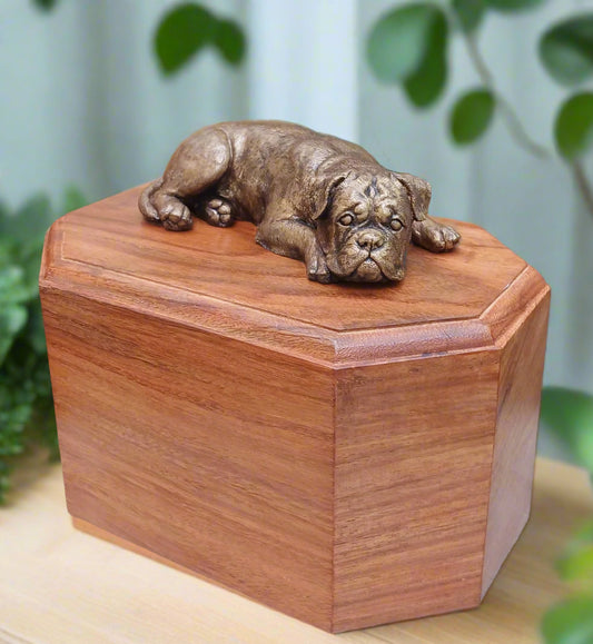 Bronze Boxer Dog Wooden Pet Cremation Urn For Pet Ashes