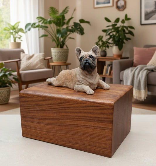 French Bulldog Wood Cremation Pet Urn: Casket  for Dog Ashes