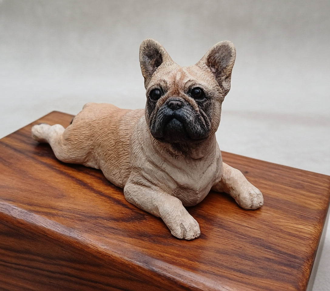 French Bulldog Wood Cremation Pet Urn: Casket  for Dog Ashes
