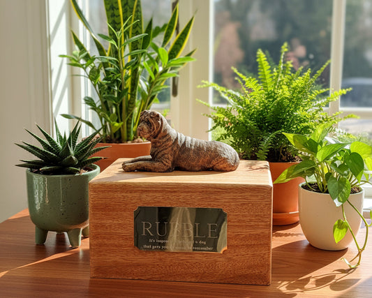 Shar-Pei Dog Wooden Pet Cremation Urn For Pet Ashes