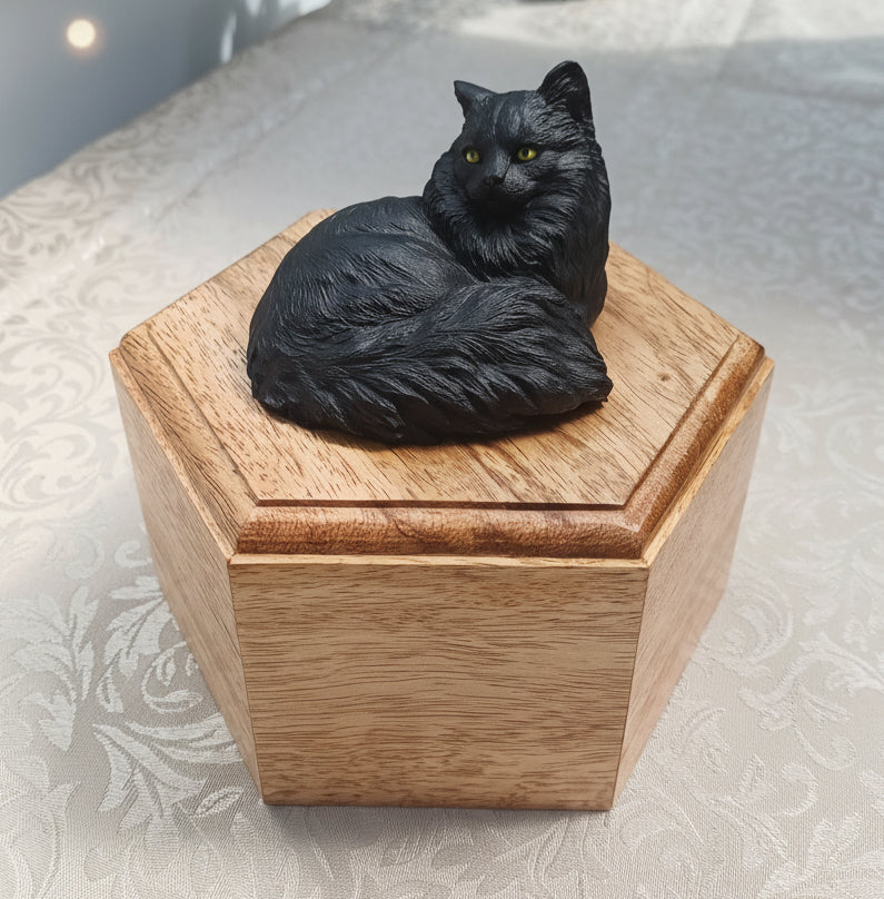 Longhaired Pillbox Style Cat Cremation Urn for Pet Ashes