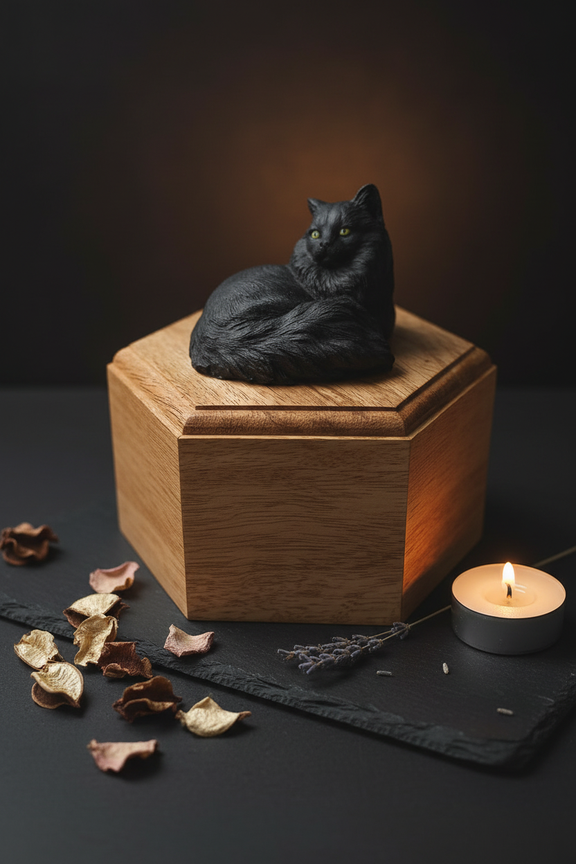 Longhaired Pillbox Style Cat Cremation Urn for Pet Ashes
