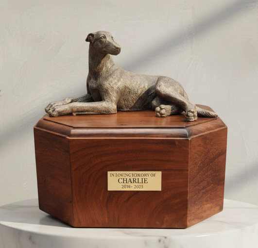 Greyhound: Wooden Pet Cremation Urn For Ashes