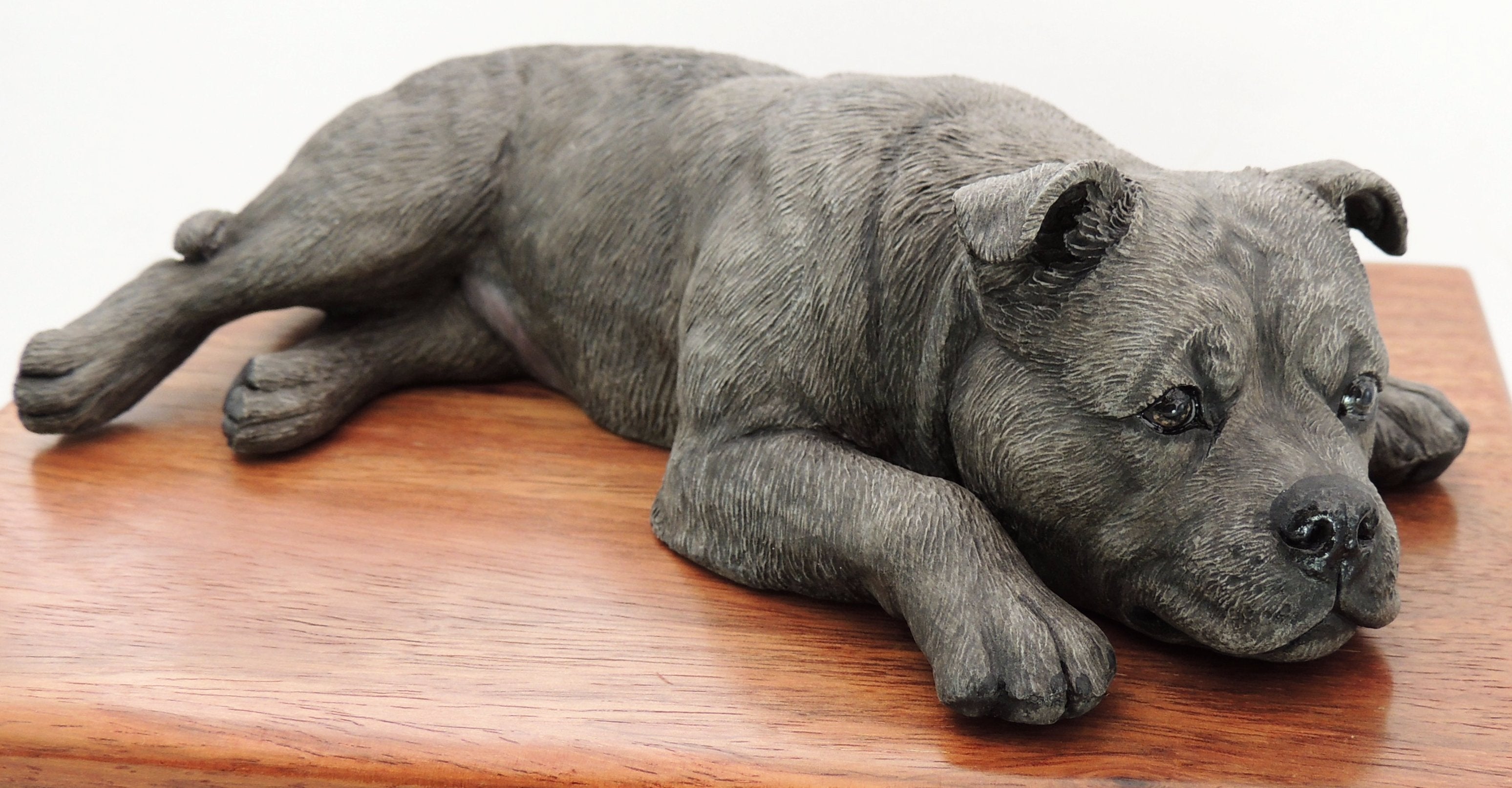 Staffordshire Bull Terrier With Wooden Cremation Urn For Ashes