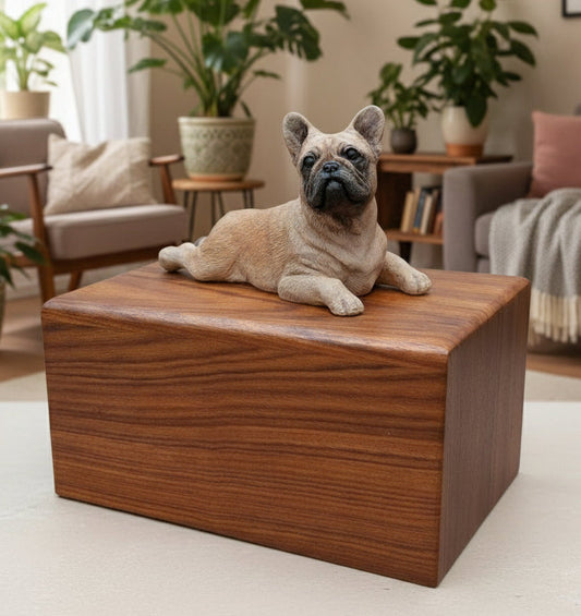 French bulldog  wooden urn 