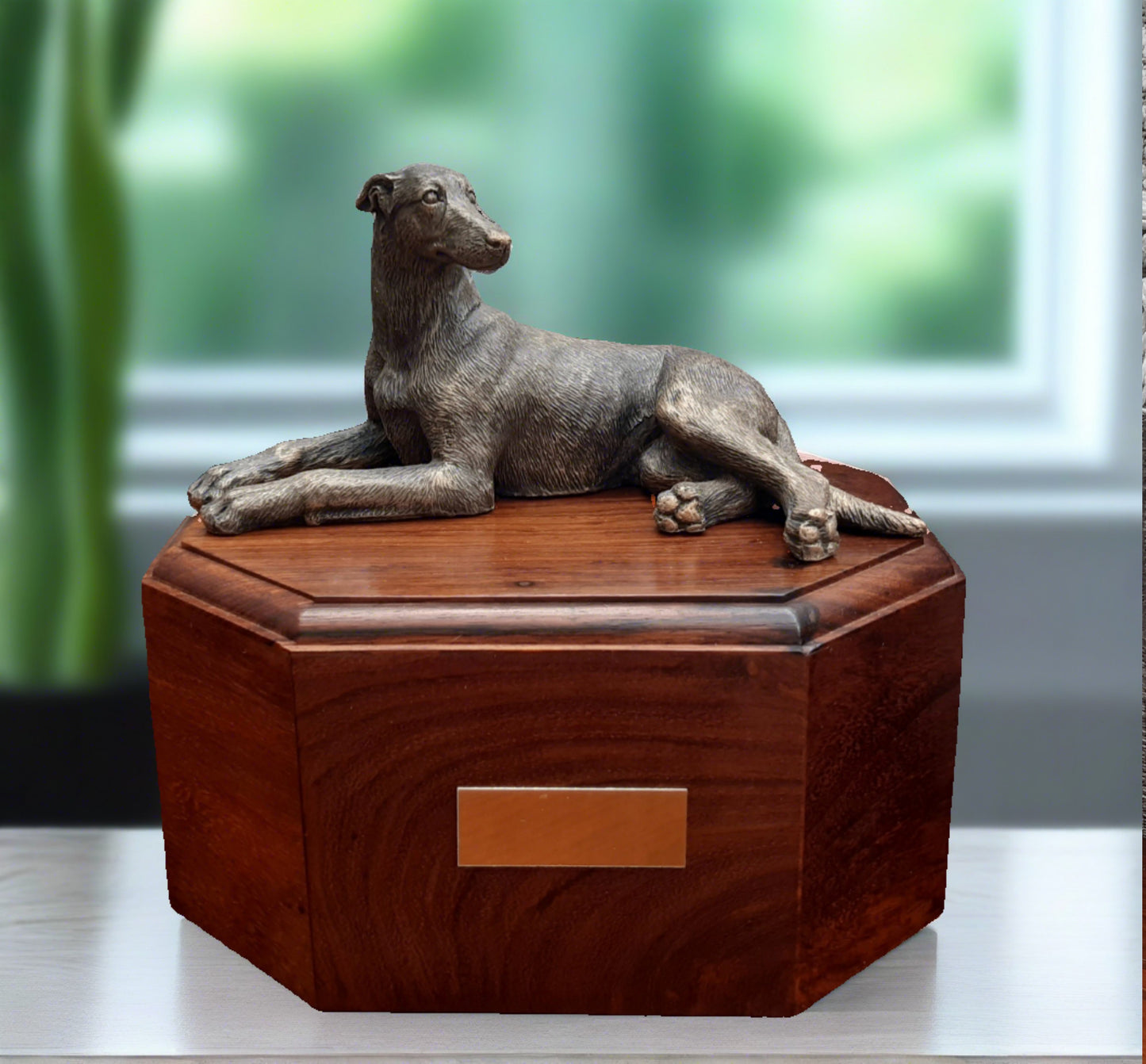 Greyhound Wooden Pet Cremation Urn  (Dark finish)