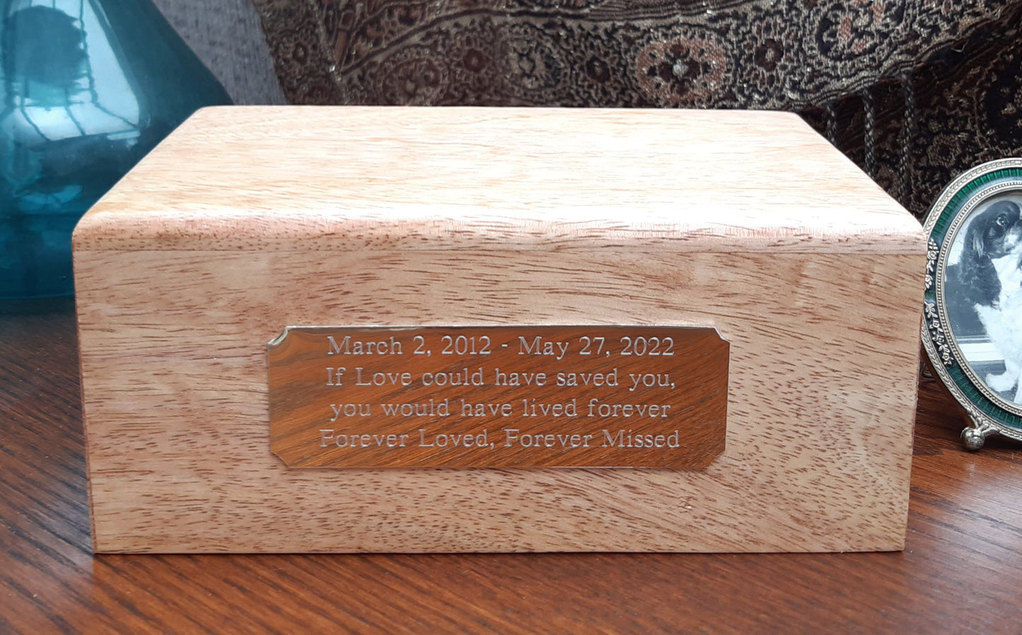 Wooden Pet Cremation Urn With Optional Engraved Name Plate (light or dark finish)