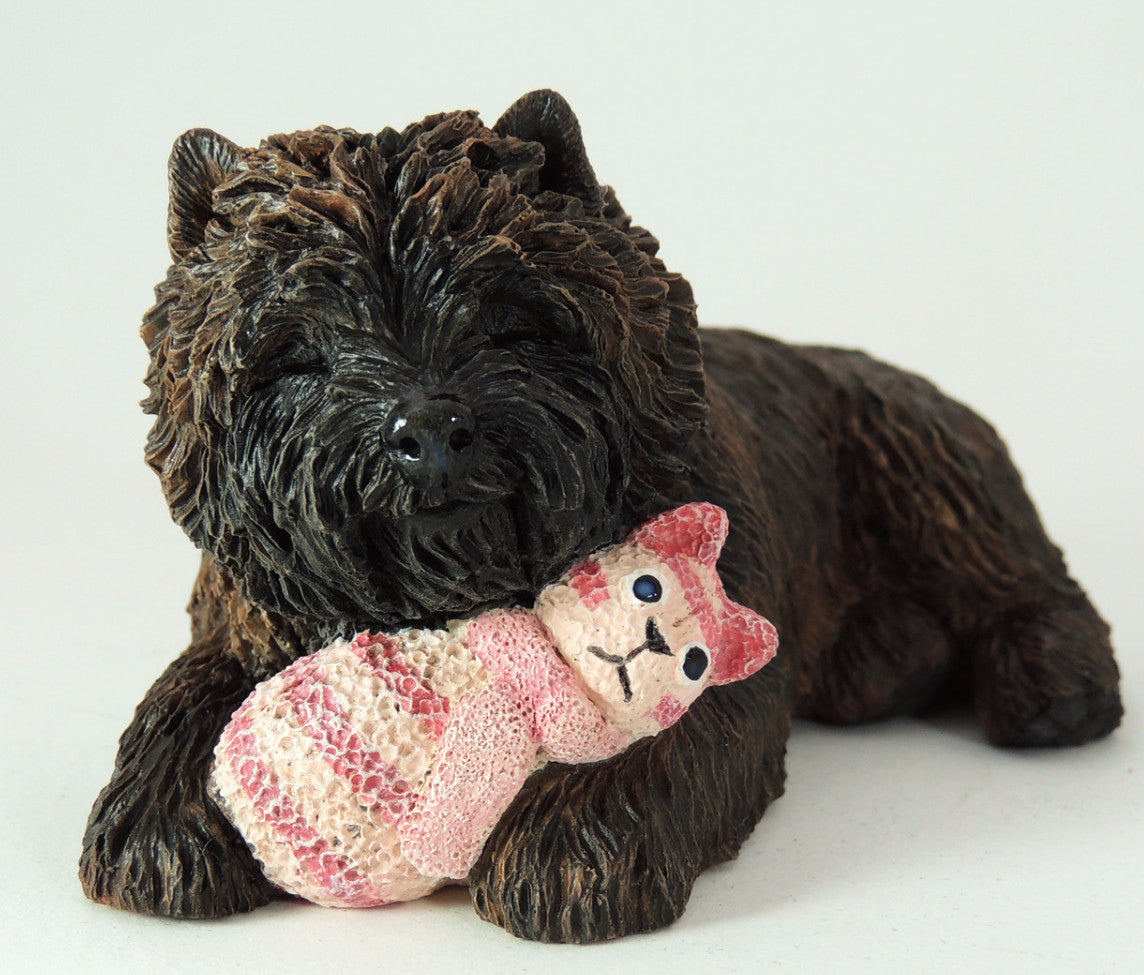 Sleepy Cairn Terrier Cuddling Toy, Sculpture By Cavacast