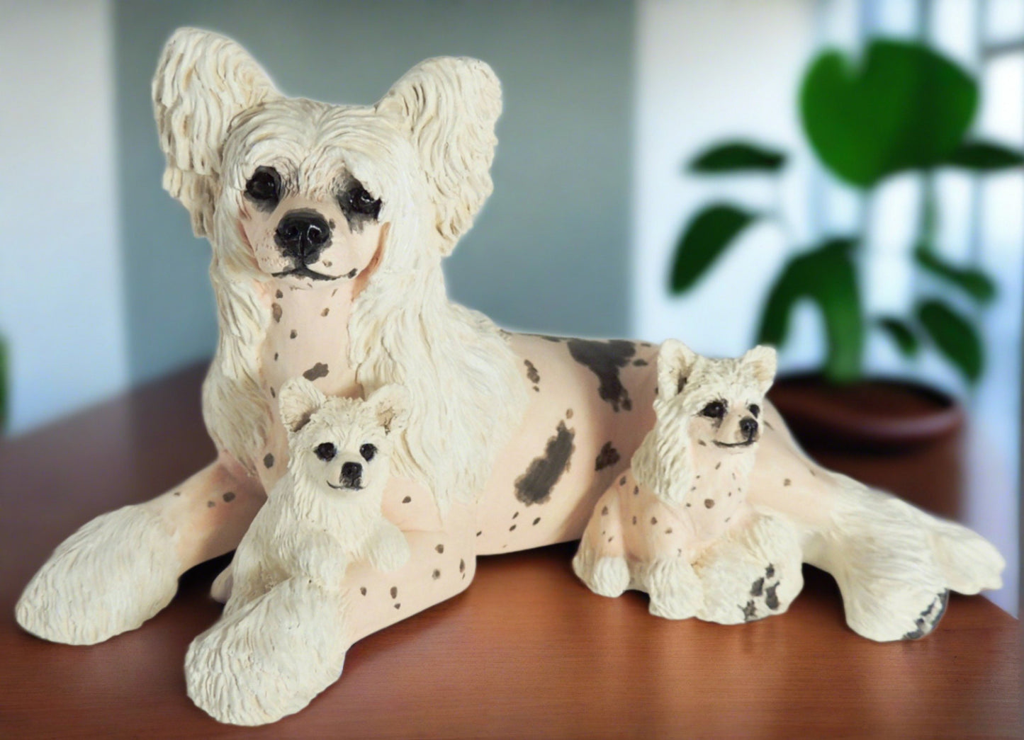 Chinese Crested Mother & Puppies Sculpture by Cavacast