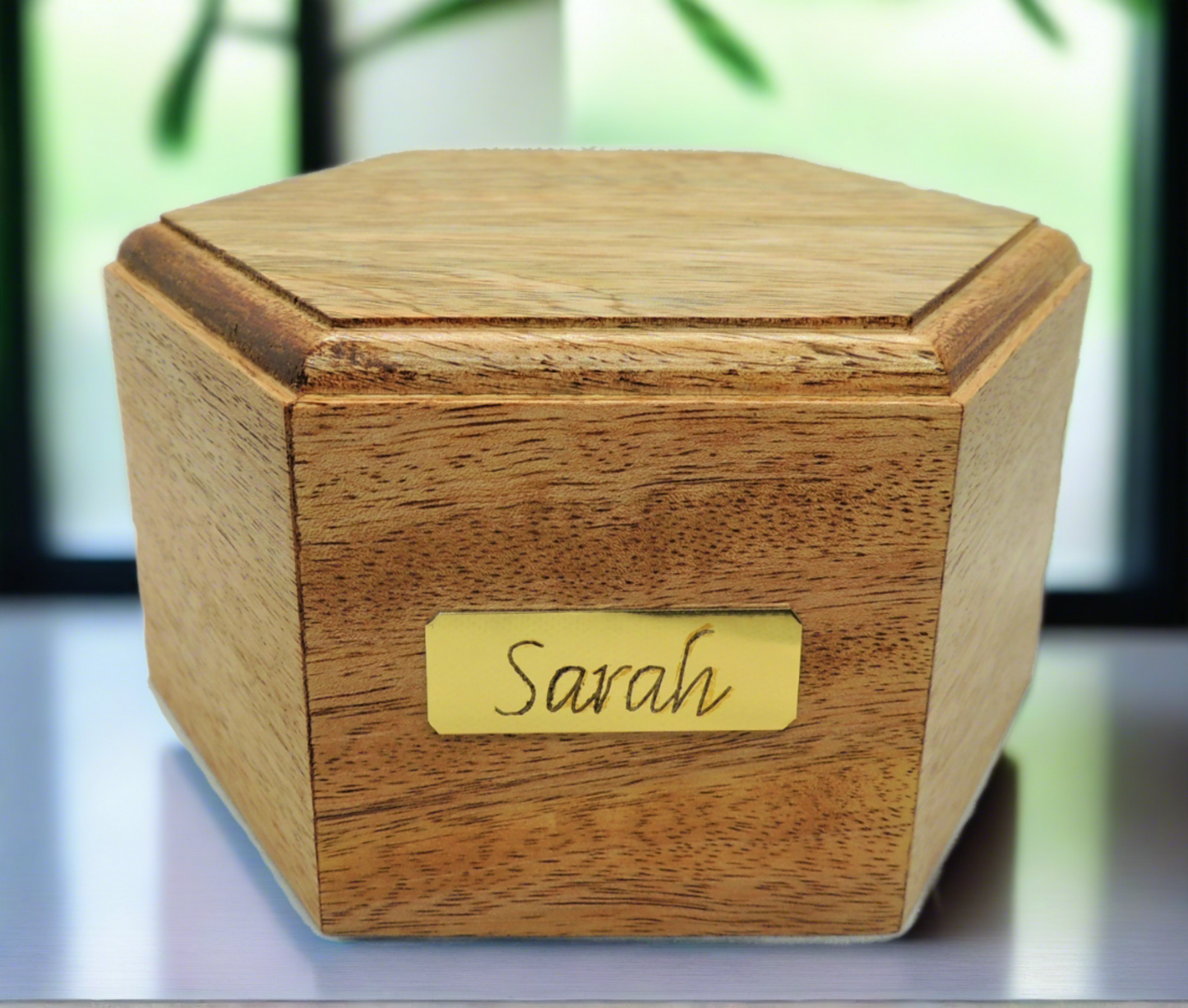 Pet Pillbox Style Cremation Urn With Engraved Name Plate (Light finish)