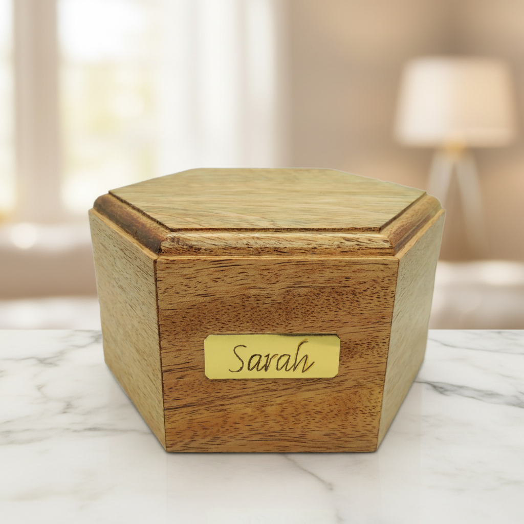 Pet Pillbox Style Cremation Urn And Optional Engraved Name Plate (Light finish)