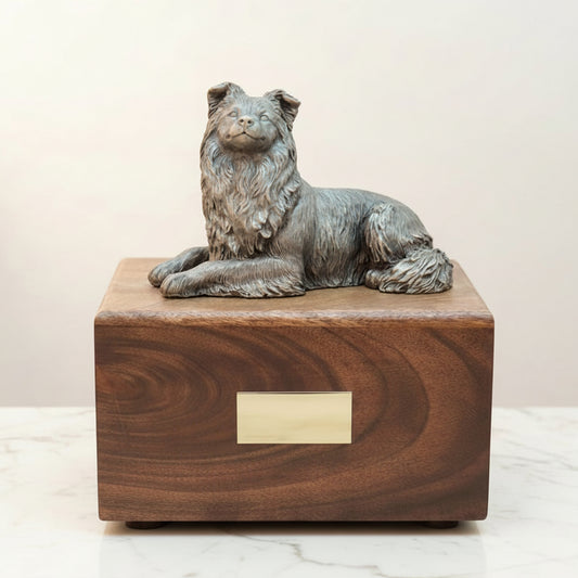 Border collie dog sculpture cremation urn for pet ashes memorial